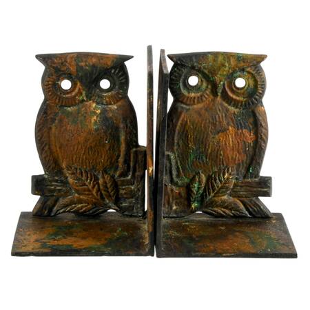 Pair of Japanese Cast Iron Owl Bookends