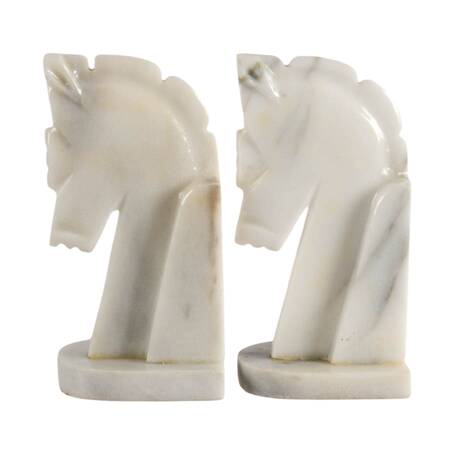 White Onyx Mid-Century Carved Horsehead Bookends