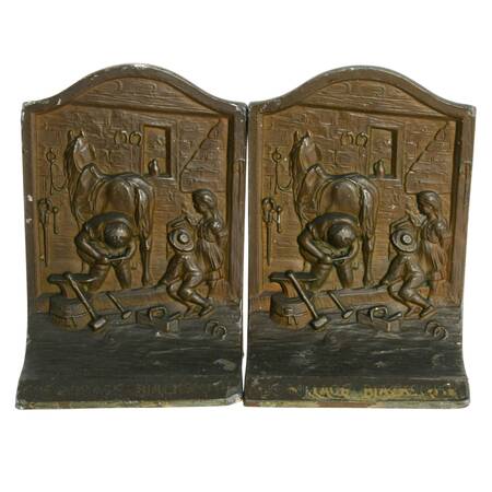 Pair of Bronze "The Village Blacksmith" Bookends