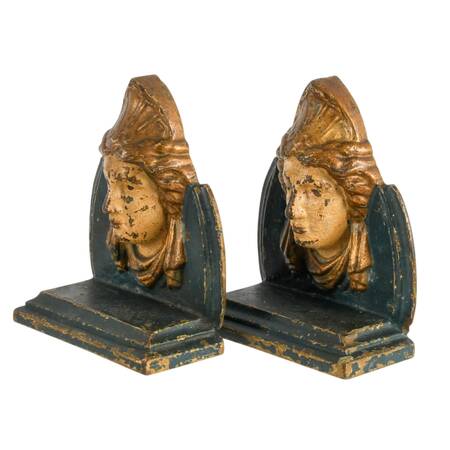 Antique Painted Bronze Neoclassical Goddess Bookends