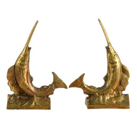 Jumping Marlin Solid Brass Bookends