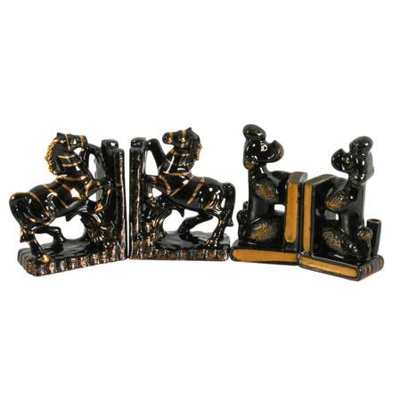 Pair of Japanese Mid-Century Ceramic Animal Bookend Set