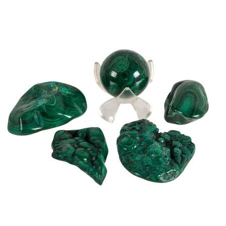 Set of Five Polished Malachite Specimens