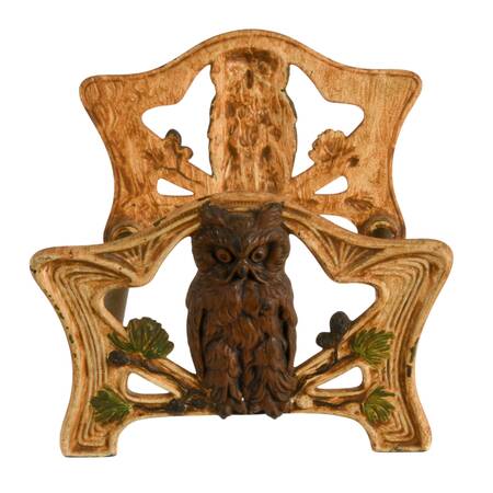 Antique Art Nouveau Bronze Owl Expandable Book Rack
