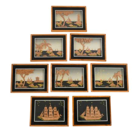 Eight-Piece Set of Cork Seascapes