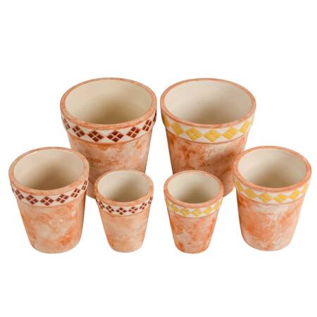 Six Geometric Pottery Garden Pots