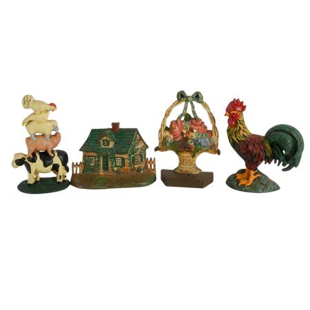 Set of Four Painted Rustic Americana Cast Iron Doorstops