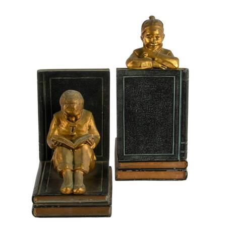 Pair Gilded Metal Clad Chinese Scholar Bookends By Ronson Art Metal Works