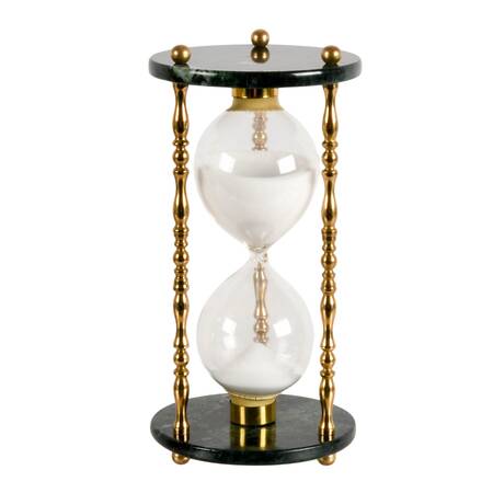 Mid-Century Green Marble Hourglass with Brass Spindles