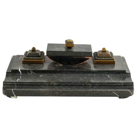 Marble Double Inkwell and Ink Blotter Desk Set