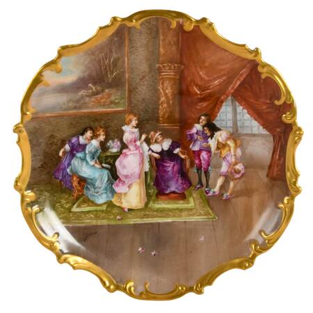 Antique French Limoges Hand-Painted Parlor Scene Hanging Charger Plate