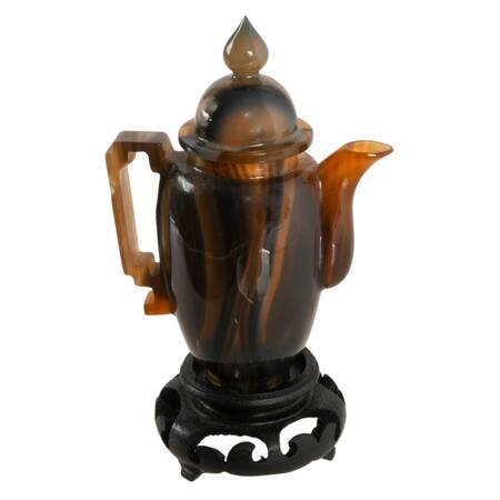 Asian Natural Agate Carved Coffee Pot on Base