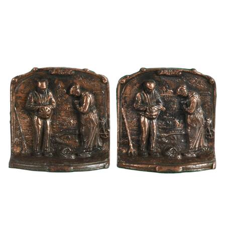 Antique Pair Cast Iron "The Angelus" by K.F. Millet Bookends