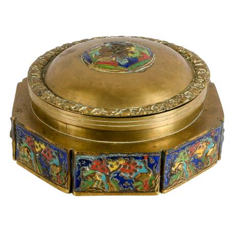 Vintage Chinese Brass and Enamel Tea Caddy