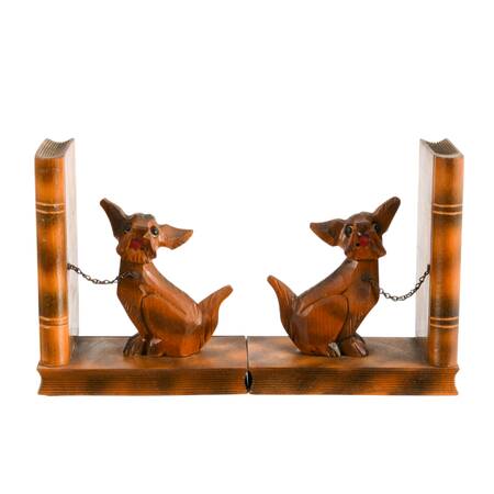 Vintage Hand-Carved Wooden Dog Bookends