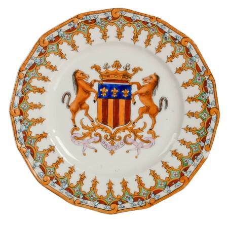 Antique French Majolica Faience with Heraldic Motif Plate
