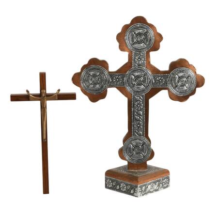 Copper and Silverplate Standing Cross with James Brennan Risen Christ Cross