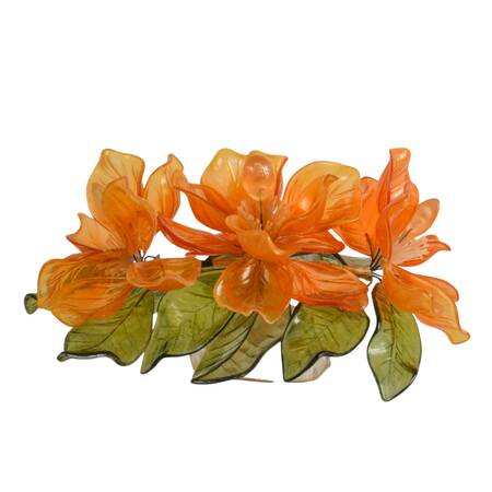 Mid-Century J. Corelli Orange Magnolias Lucite Floral Centerpiece