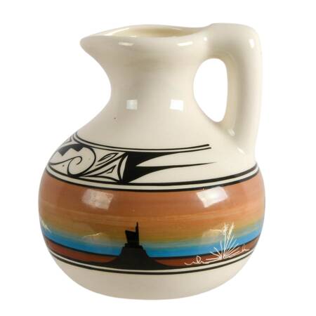 Signed Navajo Hand-Painted Desert Sunset Pottery Pitcher