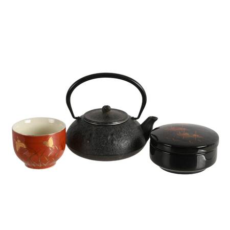 Authentic Japanese Tea Ceremony Set: Metal Kyusu, Natsume Caddy, Matcha Cup