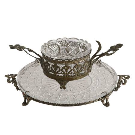 Pair of Art Nouveau Silverplate Serving Dishes with Cut Glass Inserts