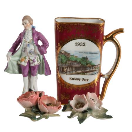 German and Czech Trinkets Including Two Karnl Ens Porcelain Flowers