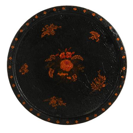 Antique Round Floral Enamel on Copper Serving Tray