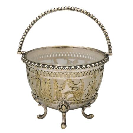Vintage Pierced Silverplate Basket with Roman Procession Scene