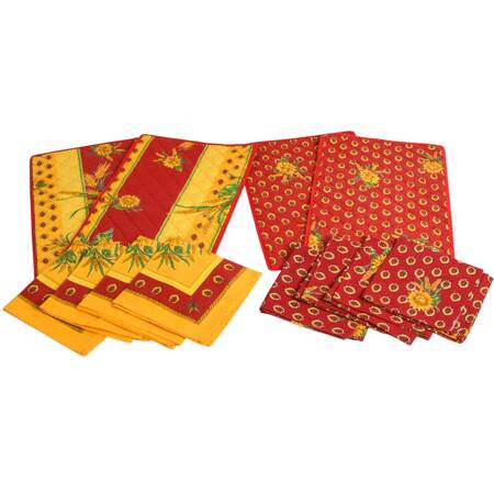 4 Quilted Placemats and 8 Napkins Red Sunflowers by Le Cluny