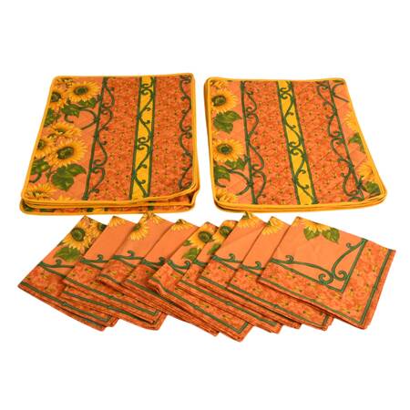Le Cluny Orange Sunflower Set of Eight Quilted Placemats and Nine Napkins