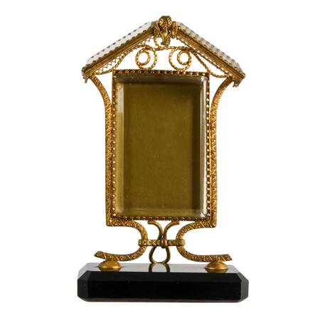 Vintage Gold Filigree and Faceted Glass Alter Card Frame