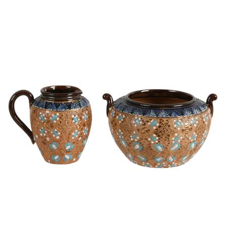 Royal Doulton Lambeth Slater's Patent Stoneware Sugar Bowl and Creamer Set