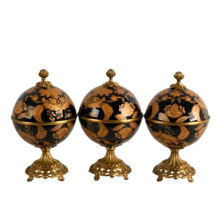 Trio of Imperial Russian-Style Glass and Metal Spheres
