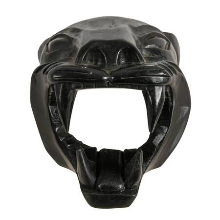 Black Hand-Carved Wood Panther Head Sculpture