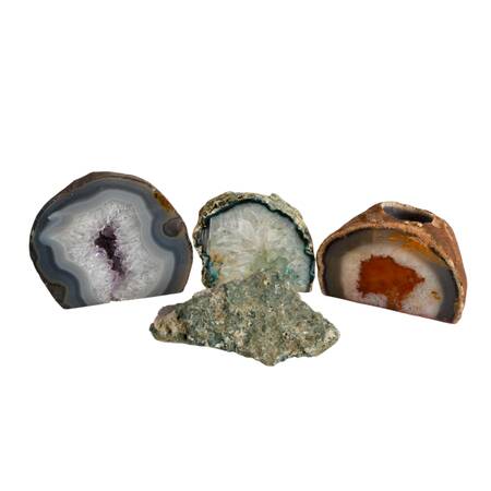 Collection of Four Dyed Geodes Including Two Tea Light Holders
