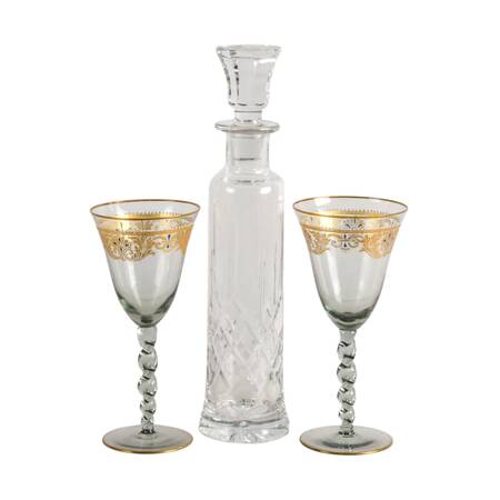 3-Piece Elegant Royal Gallery Cut Crystal Decanter and Stemware Gift Set