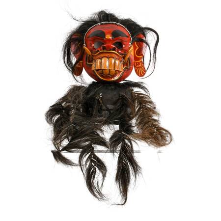 Indonesian Handcrafted Rangda Wooden and Goat Hair Mask