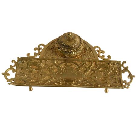 Antique French Bronze Inkwell with Pen Tray