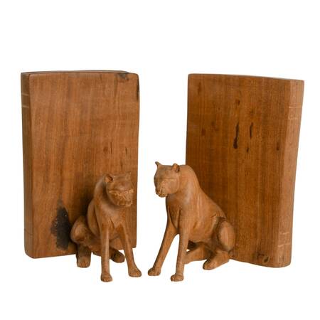 Pair of Hand-Carved Kenyan Jacaranda Wood Cheetah Bookends