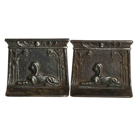 Egyptian Revival-Style Cast Iron Bookends in the Style of Bradley & Hubbard