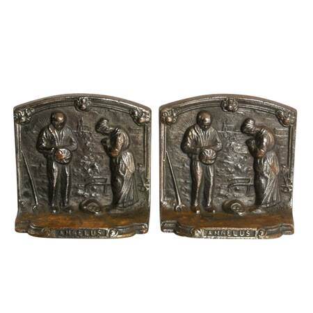 Cast Iron "The Angelus" Bookends Inspired by Jean-François Millet