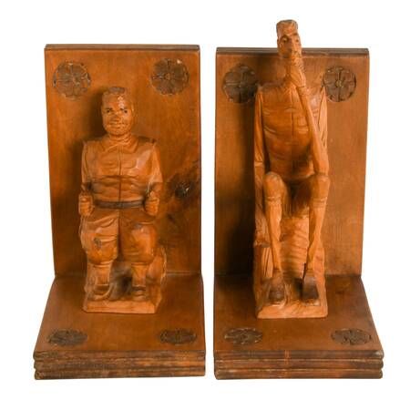 Pair of Carved Wood Don Quixote and Sancho Panza Figural Bookends