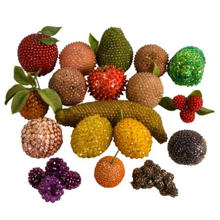 21 Handmade Mid-Century Push Pin Sequined Beaded Fruit