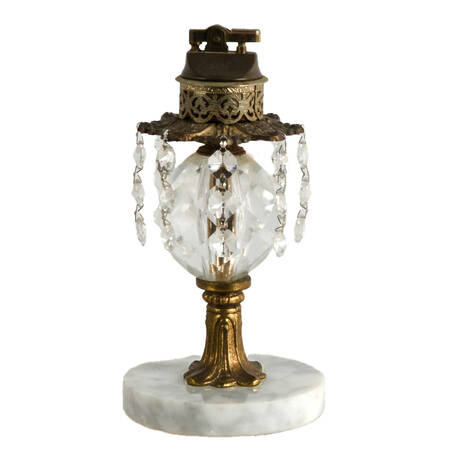 Hollywood Regency Crystal and Marble Table Lighter