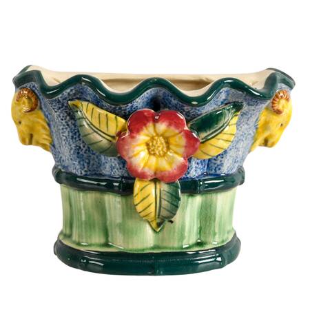 Mid-Century Japanese Floral Ceramic Wall Pocket