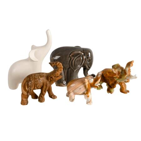 Herd of Six Stone and Ceramic Décor Elephants