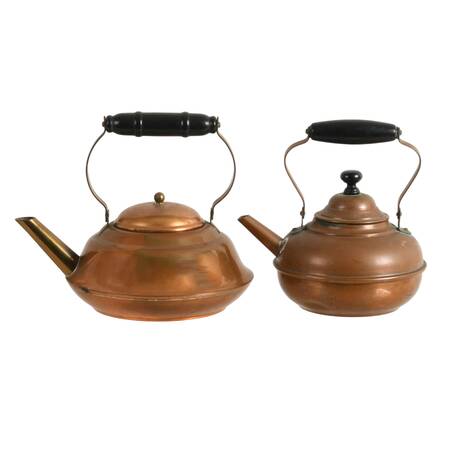 Pair of Copper Tea Kettles Including S. Sternau Co. and Copper Craft Guild