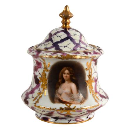 Victoria Austria Gilt Porcelain Biscuit Jar with Lady's Portrait