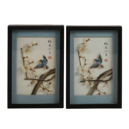 Pair of 3D Chinese Feather Art Blue and Blue Bird Wall Décor