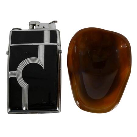 Evans Trig-a-Lite Cigarette Case and Lighter with Stone Ashtray